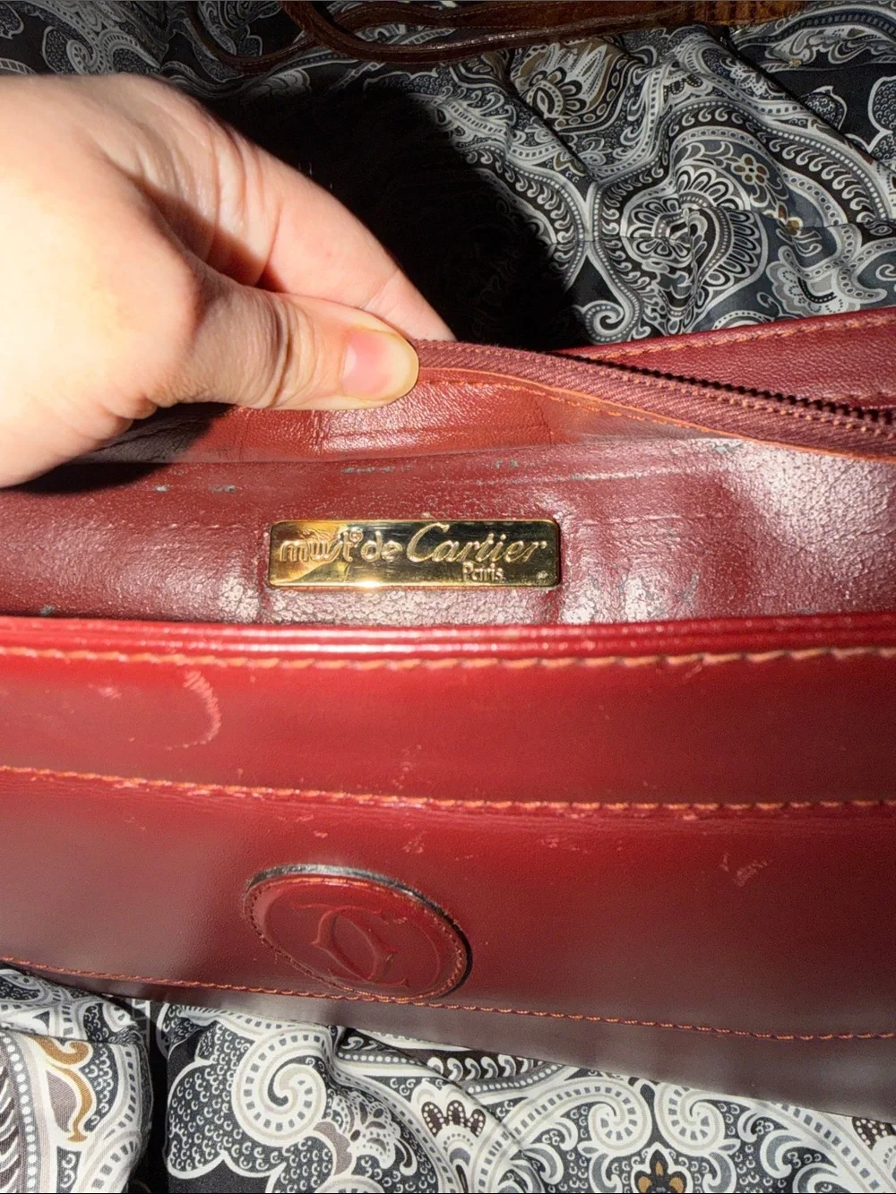 Vintage Cartier Must de Cartier Burgundy Leather Envelope Clutch Bag